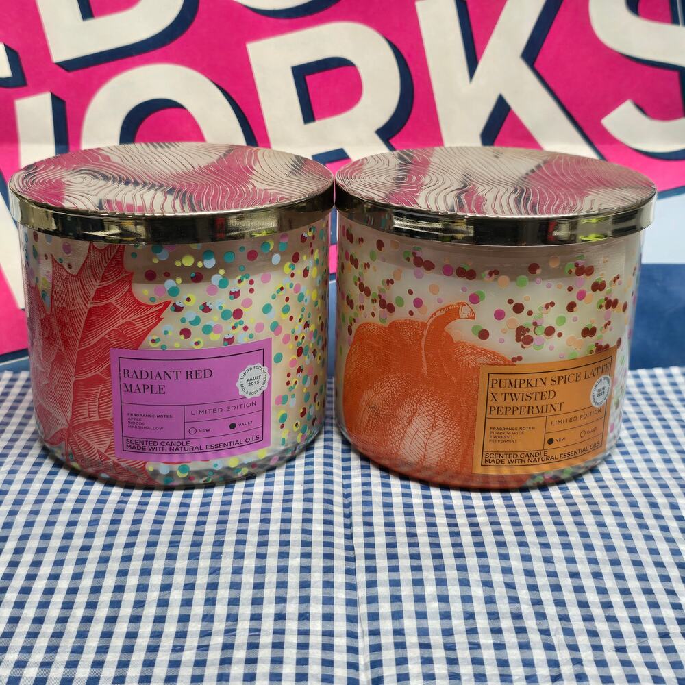 BBW Radiant Red Maple & Pumpkin Spice Latte X Twisted Peppermint 3 Wick Candle